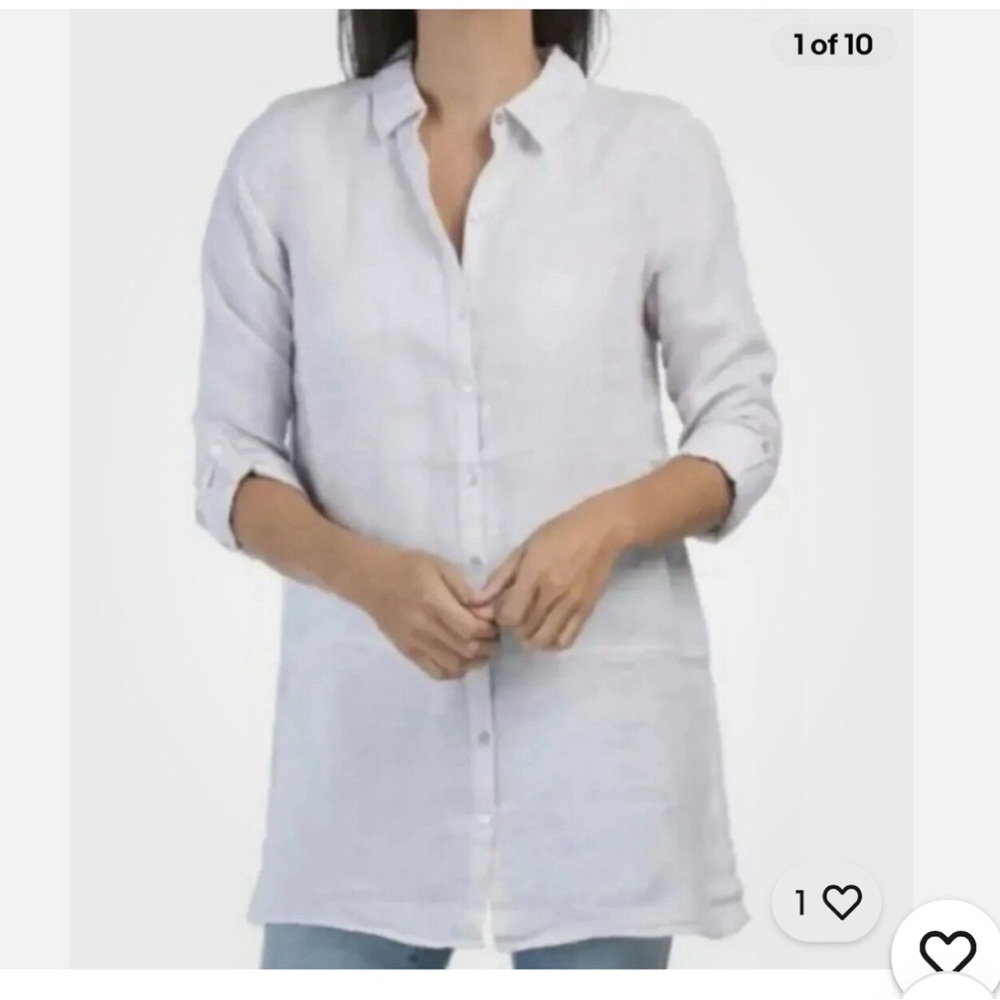 TAHARI 100% White Linen long shirt